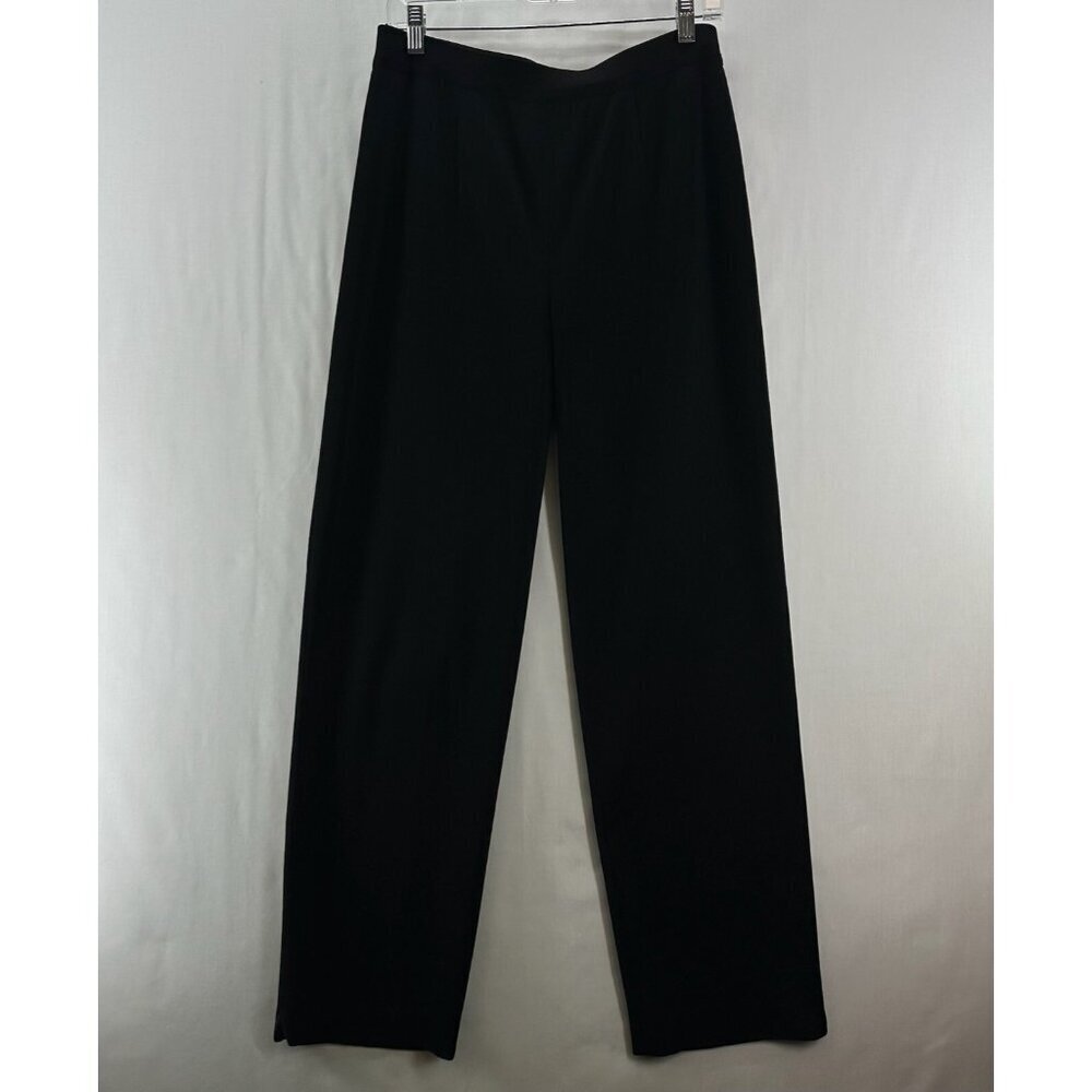 Misook Pants Womens M Exclusively High Rise Straight Pull On Elastic Waist Black